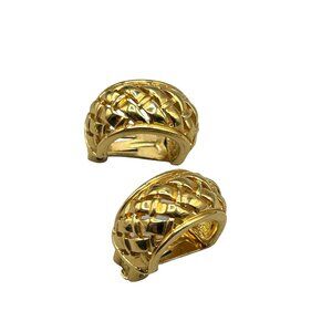 Vintage Vendome Clip On Hoops Earrings Shiny Gold Tone Weave Classic Design